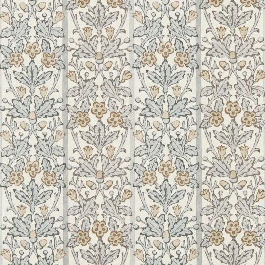 Morris & Co. 217591 The Unfinished Works Oak & Blossom Mineral Blue/Linen - tapeta w roślinny ornament z dębem