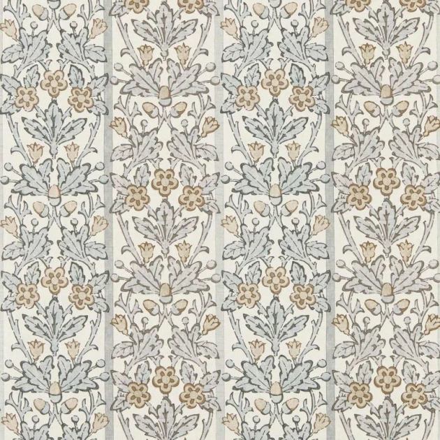 Morris & Co. 217591 The Unfinished Works Oak & Blossom Mineral Blue/Linen - tapeta w roślinny ornament z dębem