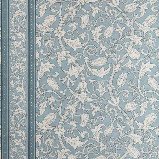 Morris & Co. 217604 The Unfinished Works Etched Scrolling Tulip Faded Indigo - tapeta w roślinny ornament z tulipanem