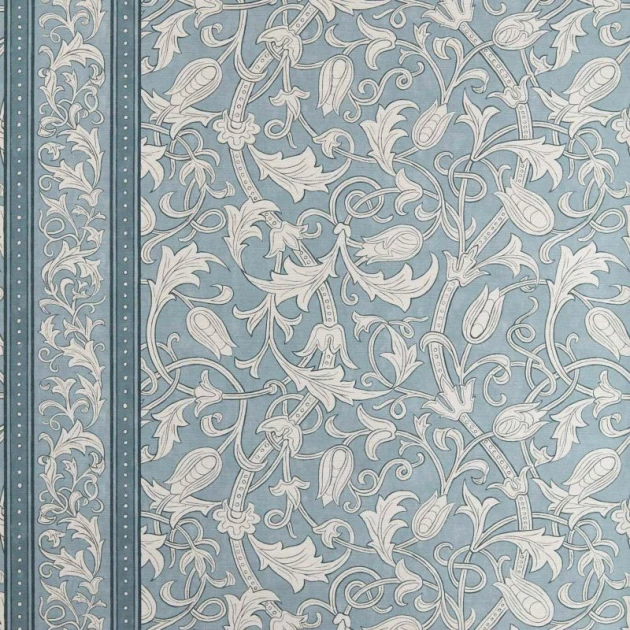 Morris & Co. 217604 The Unfinished Works Etched Scrolling Tulip Faded Indigo - tapeta w roślinny ornament z tulipanem