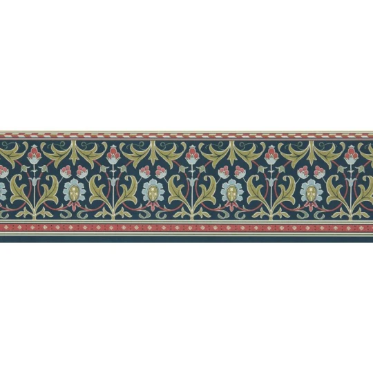 Morris & Co. 217613 The Unfinished Works Ornamental Frieze Indigo/Thyme - border w roślinny ornament