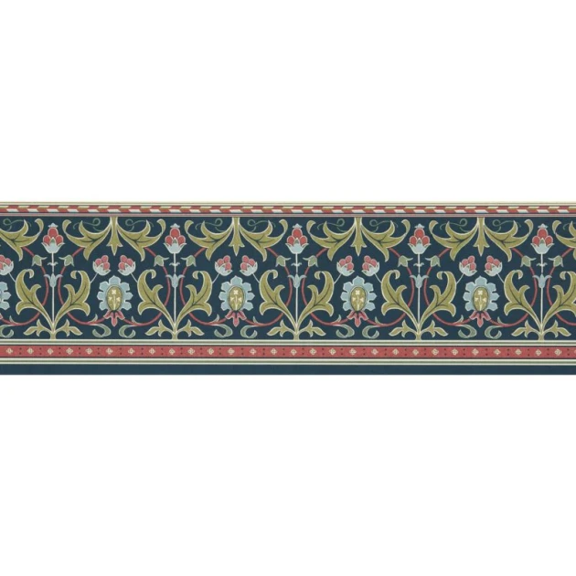 Morris & Co. 217613 The Unfinished Works Ornamental Frieze Indigo/Thyme - border w roślinny ornament