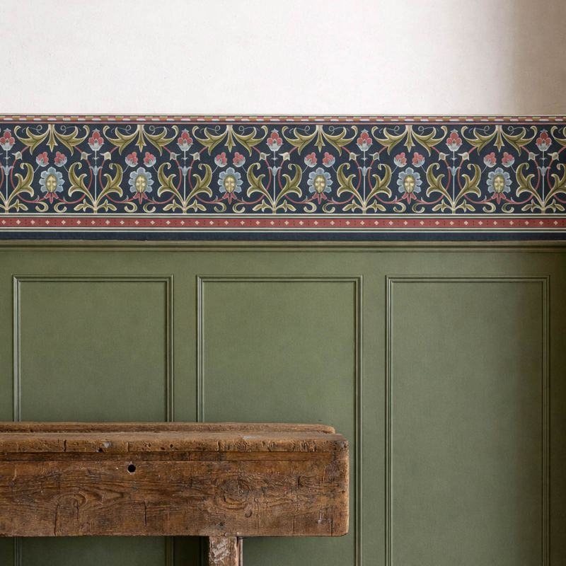 Morris & Co. 217613 The Unfinished Works Ornamental Frieze Indigo/Thyme - border w roślinny ornament
