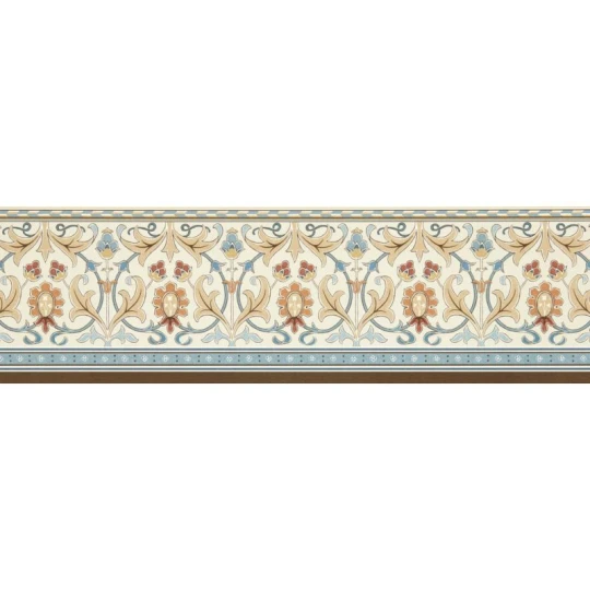Morris & Co. 217612 The Unfinished Works Ornamental Frieze Linen/Woad - border w roślinny ornament