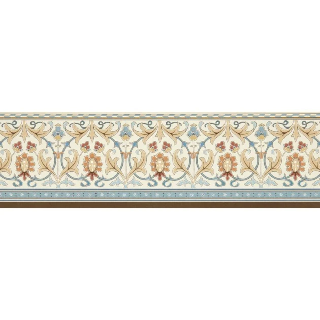 Morris & Co. 217612 The Unfinished Works Ornamental Frieze Linen/Woad - border w roślinny ornament
