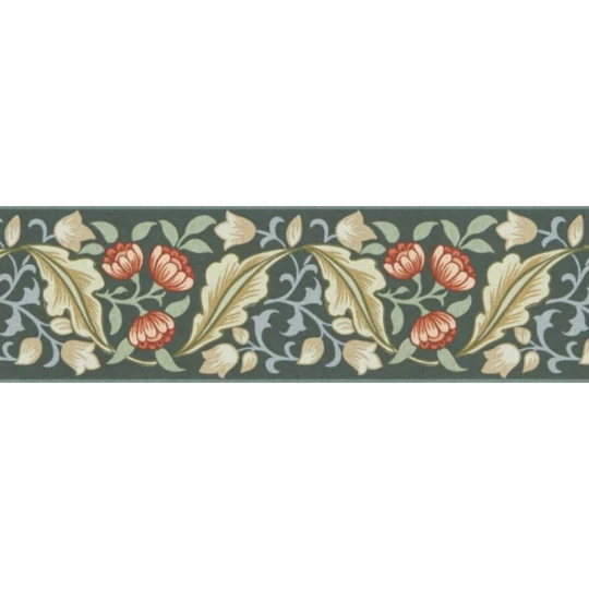 Morris & Co. 217609 The Unfinished Works Bluebell & Peony Bayleaf/Manilla - border w roślinny ornament z peonią