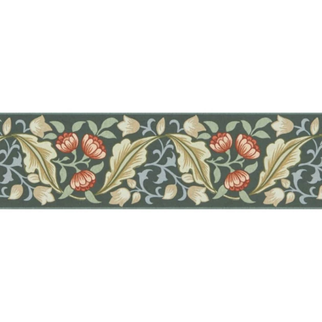 Morris & Co. 217609 The Unfinished Works Bluebell & Peony Bayleaf/Manilla - border w roślinny ornament z peonią
