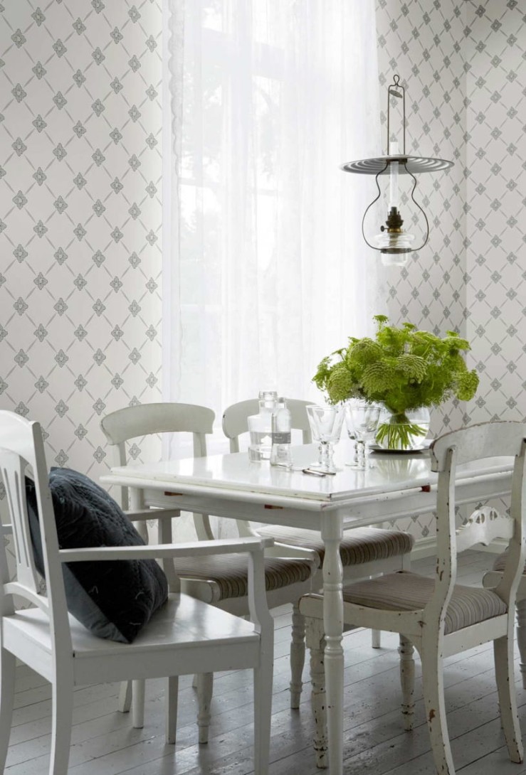 Boras Tapeter 4505 Anno Linne White - tapeta geometryczna w kwiatki