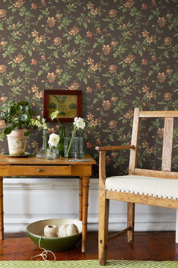Boras Tapeter 4517 Anno Blomslinga Black - tapeta w kwiaty