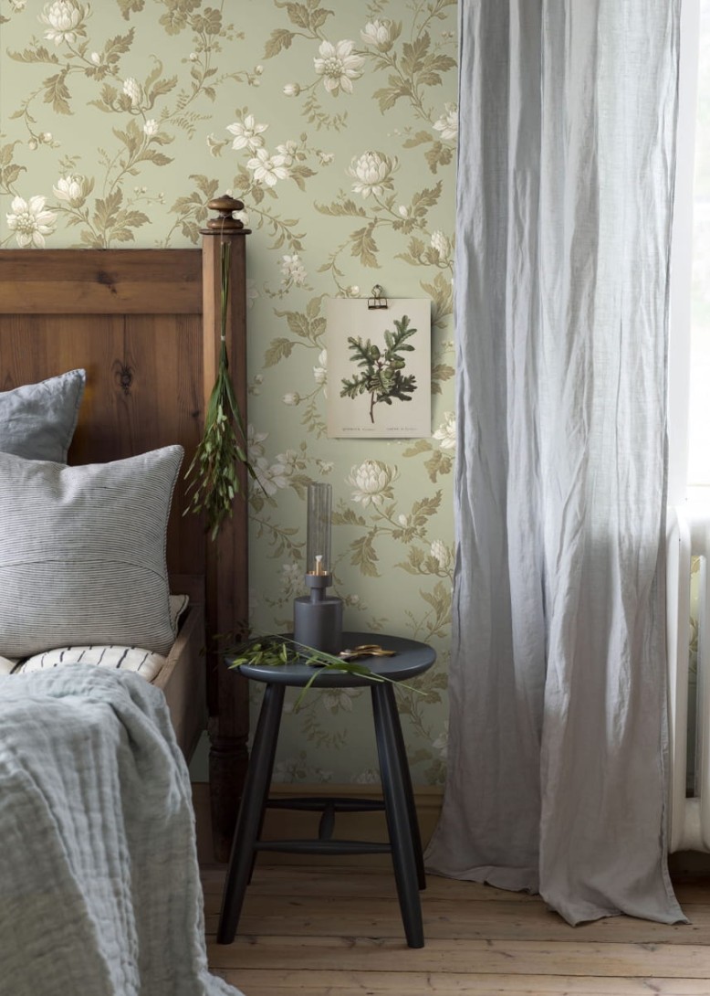 Boras Tapeter 4518 Anno Blomslinga Green - tapeta w kwiaty