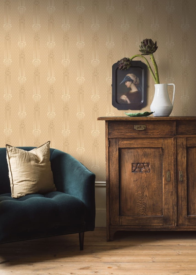 Boras Tapeter 4541 Anno Ellen Yellow - tapeta w kolumny w stylu secesyjnym