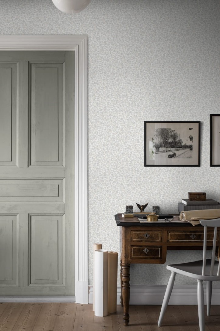 Boras Tapeter 7661 Falsterbo III Hazel Gray - tapeta w liście leszczyny