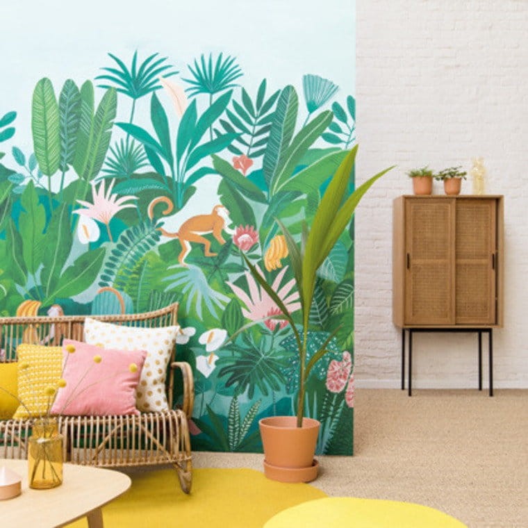 Caselio 101467229 Odyssee Panoramique Jardin D Eden - mural z motywem dżungli i małpek