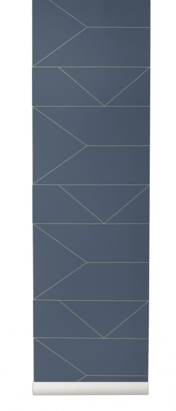 Ferm Living 171 Lines Dark blue - tapeta w złote linie