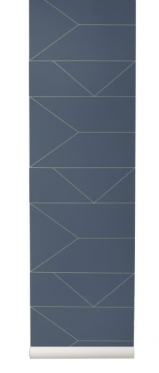 Ferm Living 171 Lines Dark blue - tapeta w złote linie