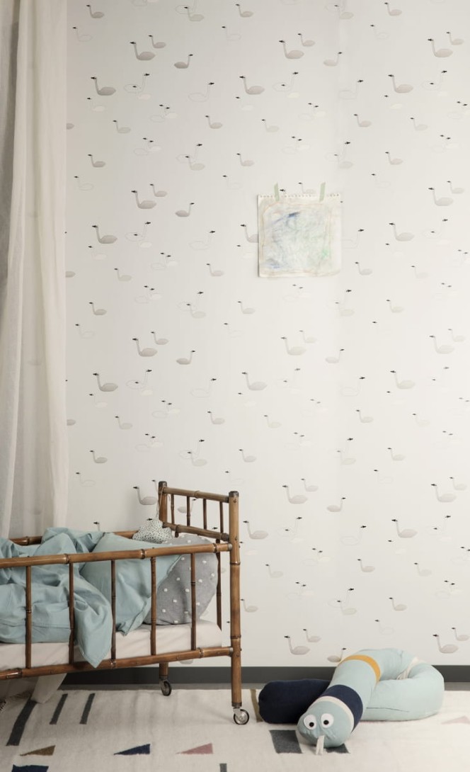 Tapeta Ferm LIVING - Swan Wallpaper - Grey 532