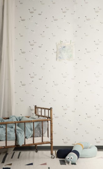 Tapeta Ferm LIVING - Swan Wallpaper - Grey 532