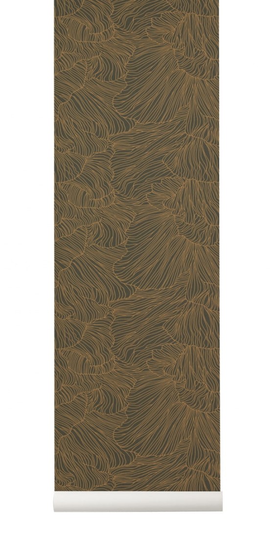 Tapeta Ferm LIVING - Coral Wallpaper - Dark Green/Gold 541