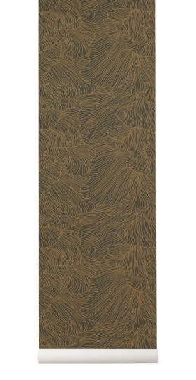 Tapeta Ferm LIVING - Coral Wallpaper - Dark Green/Gold 541
