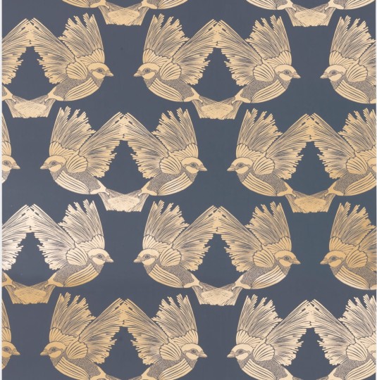 Tapeta Ferm LIVING - Birds Wallpaper - Deep Blue / Gold 182 Ptaki