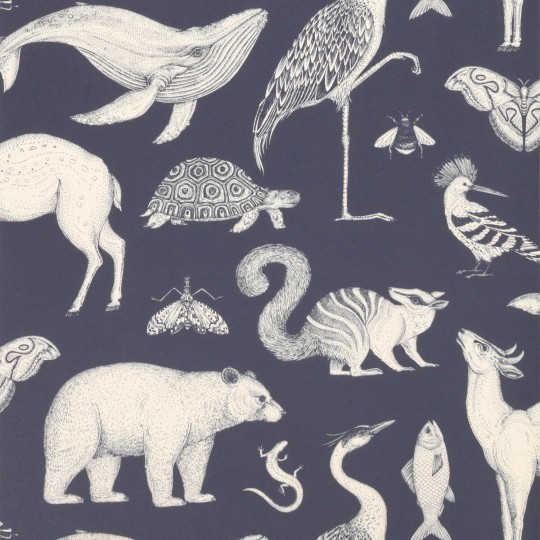 Ferm Living 100235403 Katie Scott Animals Dark Blue  - tapeta zwierzątka