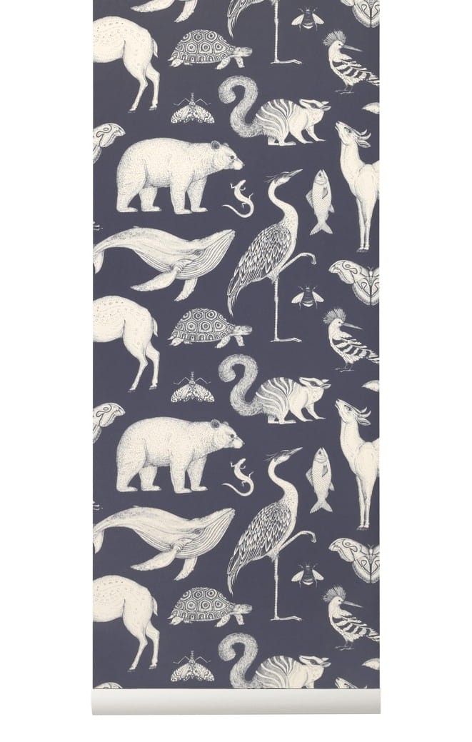Ferm Living 100235403 Katie Scott Animals Dark Blue  - tapeta zwierzątka