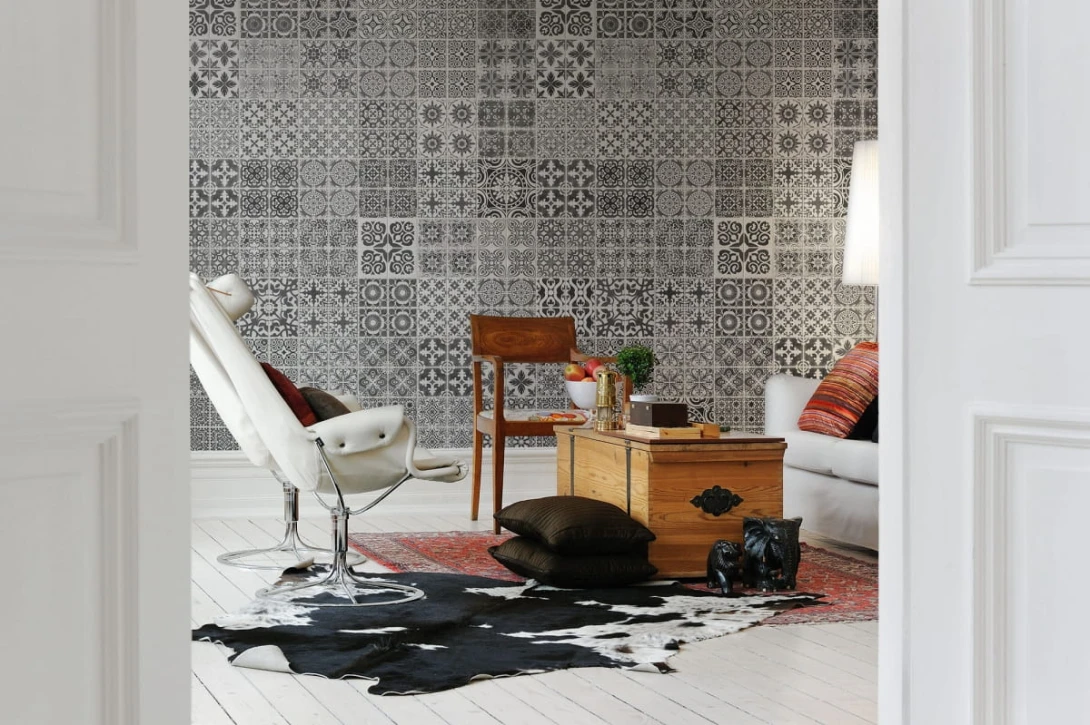 Rebel Walls R12721 Frontage Marrakech Black - mural imitujący płytki