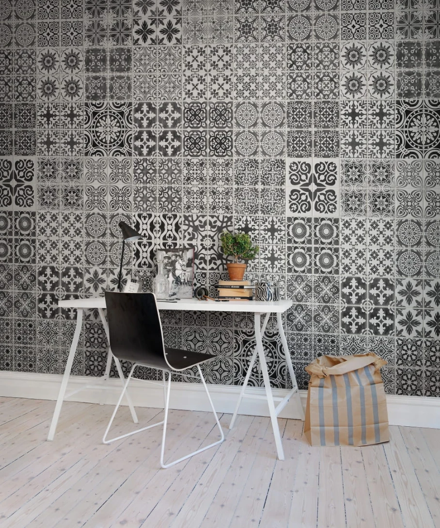 Rebel Walls R12721 Frontage Marrakech Black - mural imitujący płytki