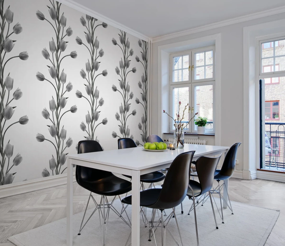 Rebel Walls R13062 Greenhouse La Vie En Tulipe White - mural w tulipany