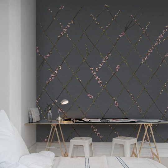 Rebel Walls R13222 Greenhouse Winding Spring Black - mural w roślinną kratkę