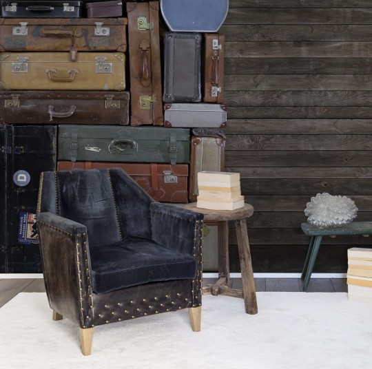Rebel Walls R14063 Passion Stacked Suitcases Pile - mural imitujący drewniane deski