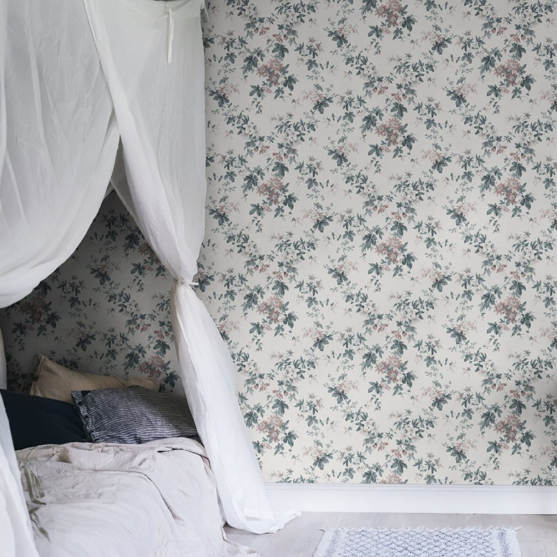 Sandberg 651-11 Ett Hem Sandra Powder White - mural w kwiaty lilii