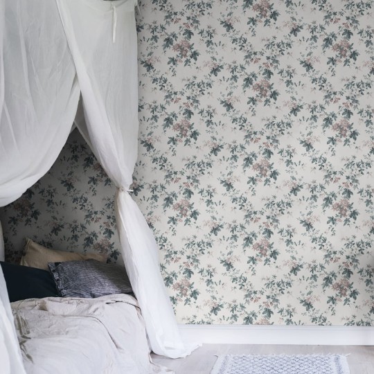 Sandberg 651-11 Ett Hem Sandra Powder White - mural w kwiaty lilii
