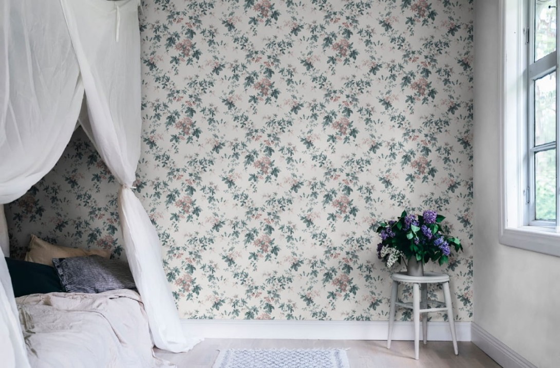 Sandberg 651-11 Ett Hem Sandra Powder White - mural w kwiaty lilii