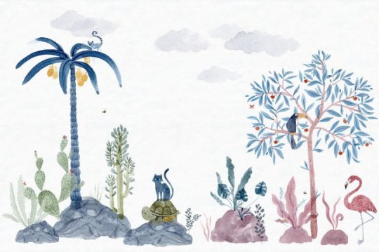 Sandberg 653-45 Familj II Wilton Confetti - mural akwarelowy w rośliny i zwierzątka