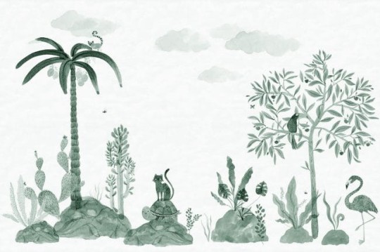 Sandberg 653-58 Familj II Wilton Jade - mural akwarelowy w rośliny i zwierzątka