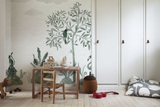 Sandberg 653-58 Familj II Wilton Jade - mural akwarelowy w rośliny i zwierzątka