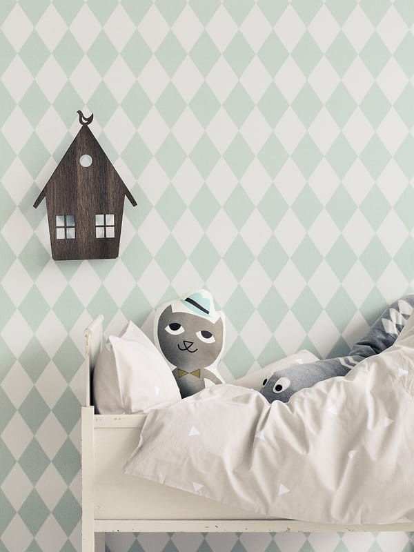 Ferm Living 149 Harlequin Mint - tapeta w miętowe romby