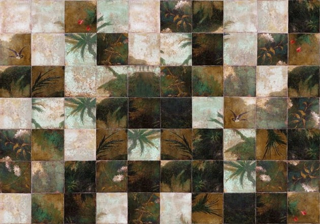 Wall & Deco 2016 Exotic Damier WDEX1602 - mural z motywem tropikalnych płytek z palmami i lasem