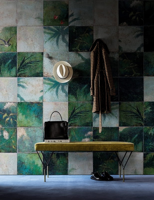 Wall & Deco 2016 Exotic Damier WDEX1602 - mural z motywem tropikalnych płytek z palmami i lasem