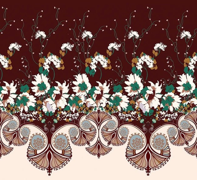Wall & Deco 2016 Jasminum WDJA1602 - mural z motywem ornamentów, liści i kwiatów
