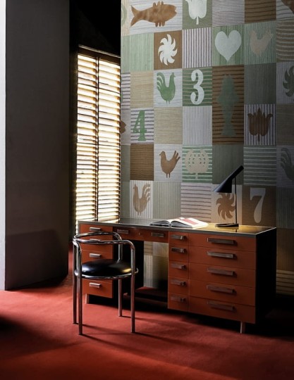 Wall & Deco 2016 Parolier WDPR1602 - mural z motywem liczb, kwadratów, ryb, prążków