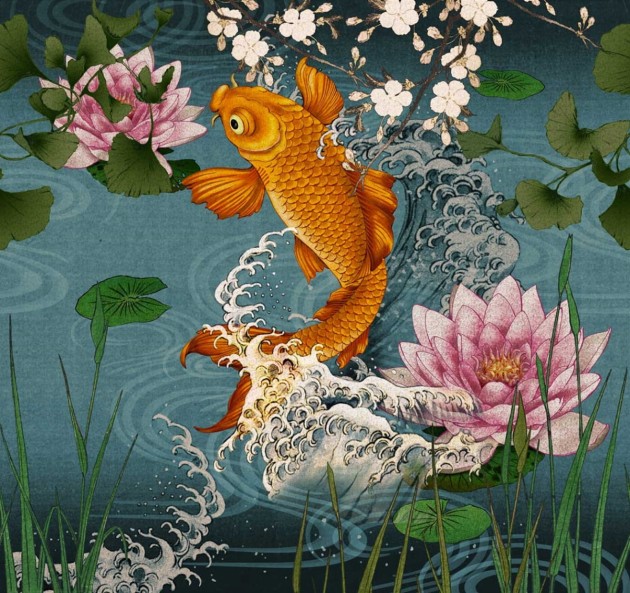 London Art 17018-01 Exclusive 17 Koi - mural z rybkami Koi