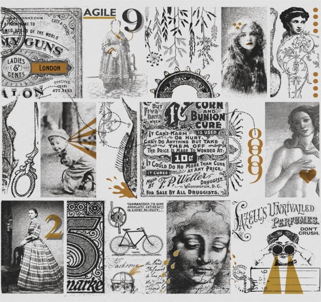 London Art 17024-02 Exclusive 17 800 - mural z obrazami wyciętymi z gazety