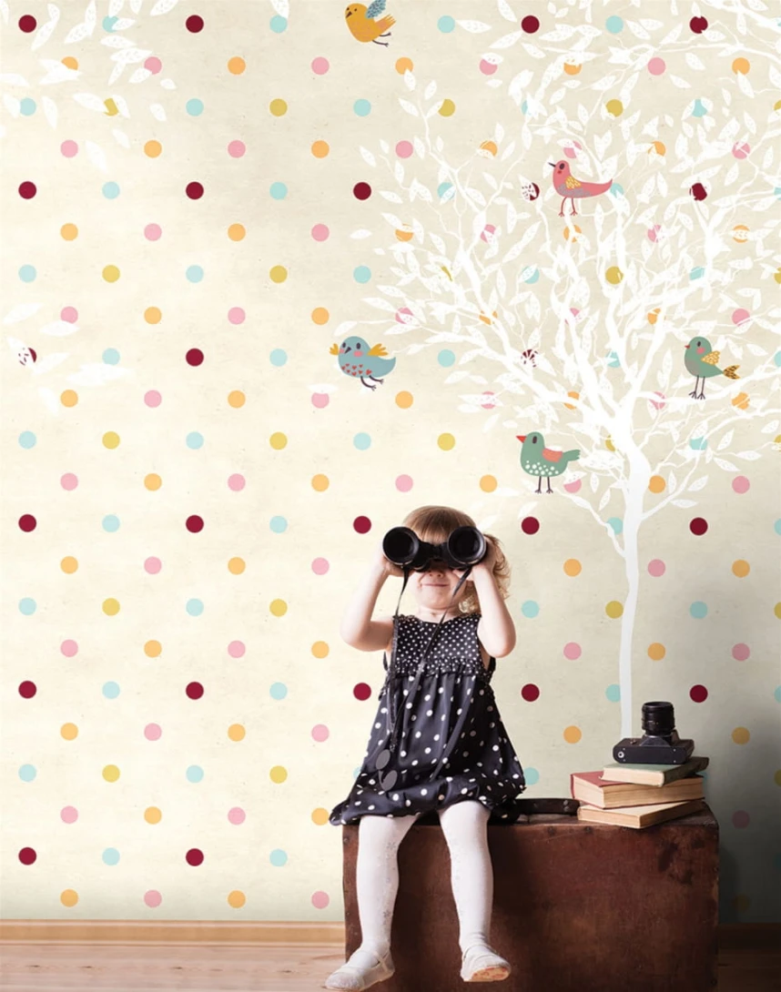 London Art 15023-01 Exclusive Kids Chloe - mural w kropki i drzewo