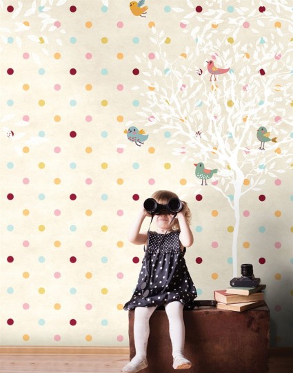 London Art 15023-02 Exclusive Kids Chloe - mural w kropki i drzewo