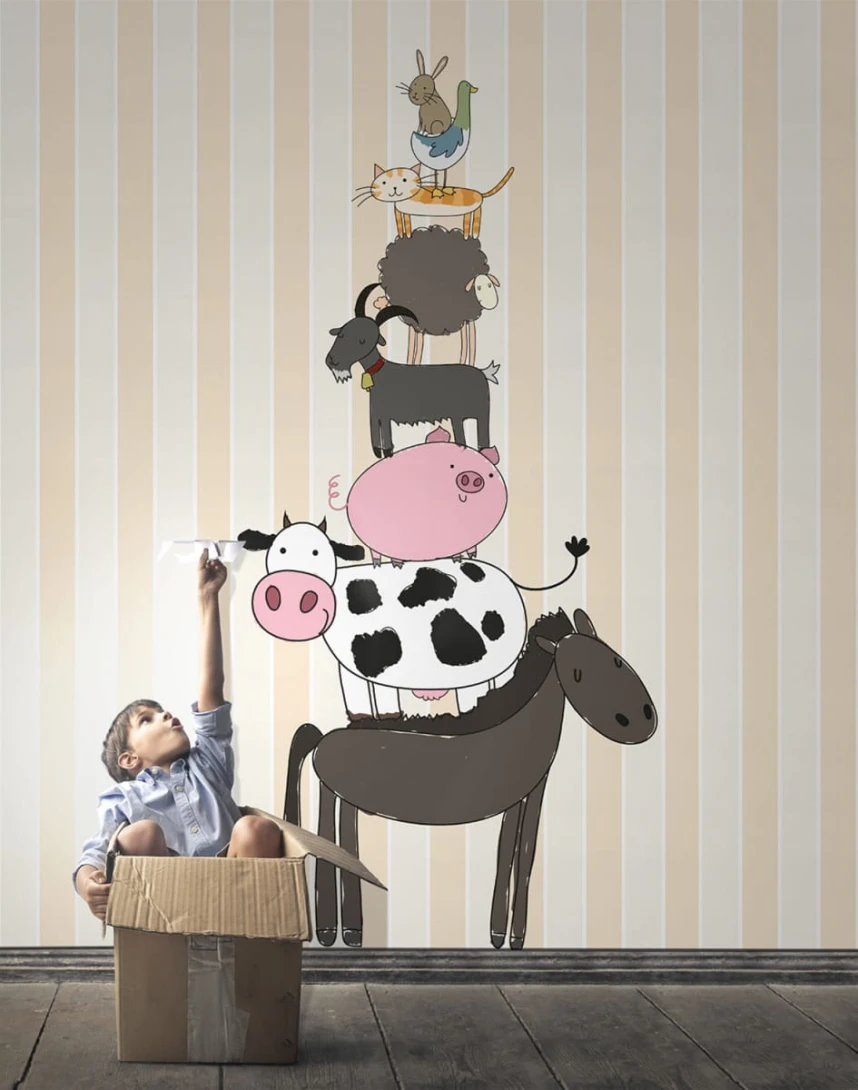 London Art 15024-01 Exclusive Kids Silver - mural zwierzęcy w pasy