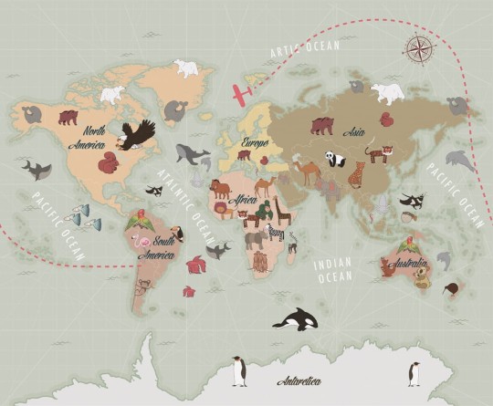 London Art 15098 01 Exclusive Kids Lake - mural z mapą świata