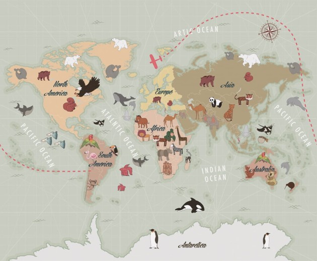 London Art 15098 01 Exclusive Kids Lake - mural z mapą świata