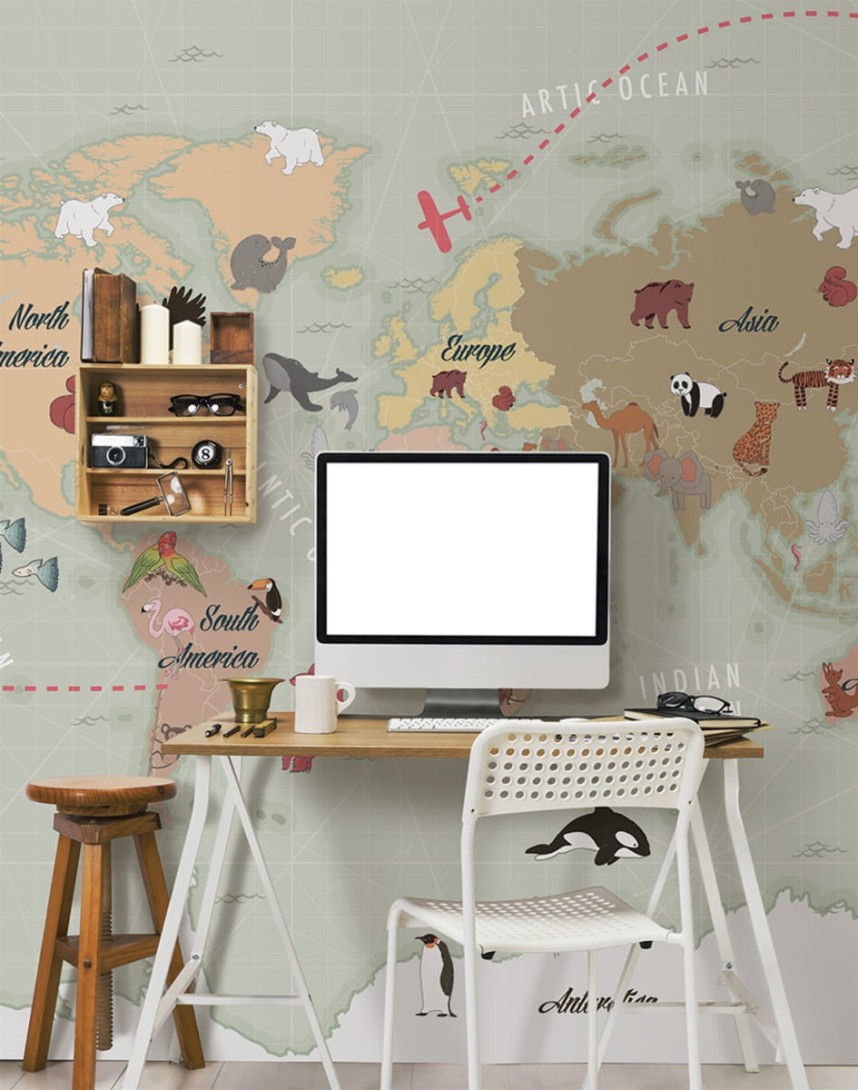 London Art 15098 01 Exclusive Kids Lake - mural z mapą świata